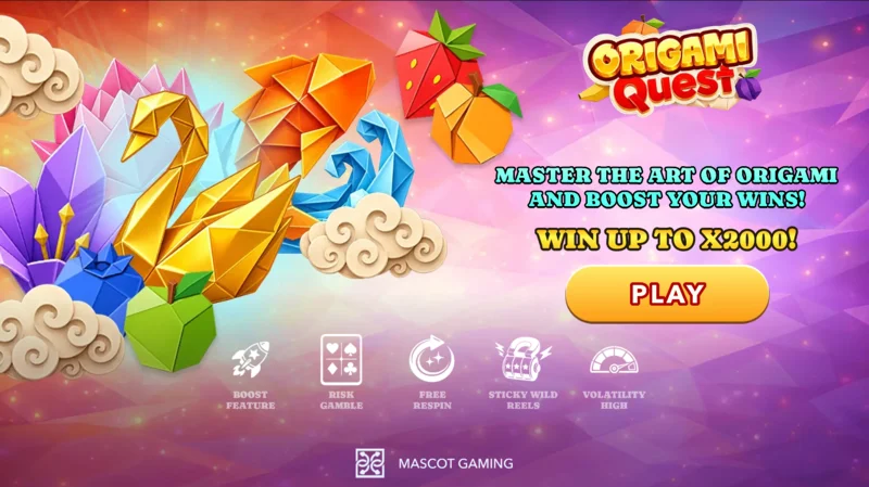 Origami Quest - aðalskjár með hjólum og origami-táknum